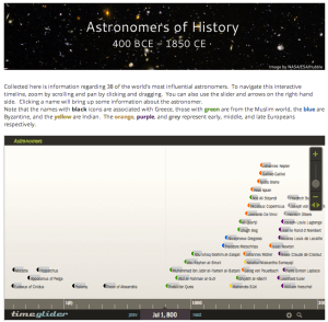 Screenshot of Timeline page of website.